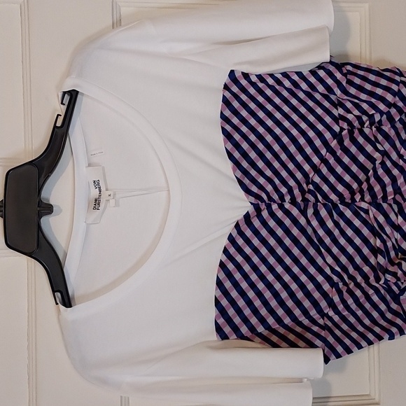 Diane Von Furstenberg Annalise Ruched Mesh Cotton Mini Dress In Gingham - Picture 6 of 12